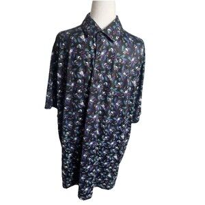 1764 Hawiian Skulls All Over Print Polo Shirt Men’s Size XL Black Multicolor